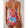 imageB2prity One Piece Swimsuit for Women Tummy Control V Neck Bathing Suit Ruched Slimming Swim Suit Push Up SwimwearRed Floral Print