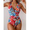 imageB2prity One Piece Swimsuit for Women Tummy Control V Neck Bathing Suit Ruched Slimming Swim Suit Push Up SwimwearRed Floral Print