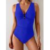 imageB2prity One Piece Swimsuit for Women Tummy Control V Neck Bathing Suit Ruched Slimming Swim Suit Push Up SwimwearRoyal Blue