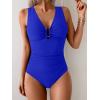 imageB2prity One Piece Swimsuit for Women Tummy Control V Neck Bathing Suit Ruched Slimming Swim Suit Push Up SwimwearRoyal Blue