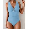 imageB2prity One Piece Swimsuit for Women Tummy Control V Neck Bathing Suit Ruched Slimming Swim Suit Push Up SwimwearSky Blue