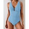 imageB2prity One Piece Swimsuit for Women Tummy Control V Neck Bathing Suit Ruched Slimming Swim Suit Push Up SwimwearSky Blue