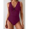 imageB2prity One Piece Swimsuit for Women Tummy Control V Neck Bathing Suit Ruched Slimming Swim Suit Push Up SwimwearWine Red