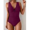 imageB2prity One Piece Swimsuit for Women Tummy Control V Neck Bathing Suit Ruched Slimming Swim Suit Push Up SwimwearWine Red
