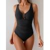 imageB2prity One Piece Swimsuit for Women Tummy Control V Neck Bathing Suit Slimming Ruched Swim Suit Cutout SwimwearBlack