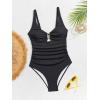 imageB2prity One Piece Swimsuit for Women Tummy Control V Neck Bathing Suit Slimming Ruched Swim Suit Cutout SwimwearBlack Ribbed