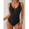 imageB2prity One Piece Swimsuit for Women Tummy Control V Neck Bathing Suit Slimming Ruched Swim Suit Cutout SwimwearBlack Ribbed