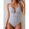 imageB2prity One Piece Swimsuit for Women Tummy Control V Neck Bathing Suit Slimming Ruched Swim Suit Cutout SwimwearBlack White Polka Dot