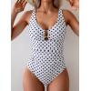 imageB2prity One Piece Swimsuit for Women Tummy Control V Neck Bathing Suit Slimming Ruched Swim Suit Cutout SwimwearBlack White Polka Dot