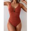 imageB2prity One Piece Swimsuit for Women Tummy Control V Neck Bathing Suit Slimming Ruched Swim Suit Cutout SwimwearBrick Red