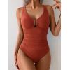 imageB2prity One Piece Swimsuit for Women Tummy Control V Neck Bathing Suit Slimming Ruched Swim Suit Cutout SwimwearBrick Red
