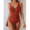 imageB2prity One Piece Swimsuit for Women Tummy Control V Neck Bathing Suit Slimming Ruched Swim Suit Cutout SwimwearBrick Red