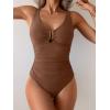 imageB2prity One Piece Swimsuit for Women Tummy Control V Neck Bathing Suit Slimming Ruched Swim Suit Cutout SwimwearBrown
