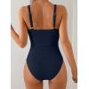 imageB2prity One Piece Swimsuit for Women Tummy Control V Neck Bathing Suit Slimming Ruched Swim Suit Cutout SwimwearDark Blue Ribbed