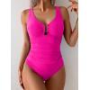imageB2prity One Piece Swimsuit for Women Tummy Control V Neck Bathing Suit Slimming Ruched Swim Suit Cutout SwimwearHot Pink