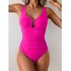 imageB2prity One Piece Swimsuit for Women Tummy Control V Neck Bathing Suit Slimming Ruched Swim Suit Cutout SwimwearHot Pink