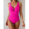 imageB2prity One Piece Swimsuit for Women Tummy Control V Neck Bathing Suit Slimming Ruched Swim Suit Cutout SwimwearHot Pink