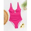 imageB2prity One Piece Swimsuit for Women Tummy Control V Neck Bathing Suit Slimming Ruched Swim Suit Cutout SwimwearHot Pink Ribbed