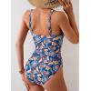 imageB2prity One Piece Swimsuit for Women Tummy Control V Neck Bathing Suit Slimming Ruched Swim Suit Cutout SwimwearNavy Blue Brown Print