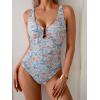 imageB2prity One Piece Swimsuit for Women Tummy Control V Neck Bathing Suit Slimming Ruched Swim Suit Cutout SwimwearOrange Floral