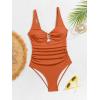imageB2prity One Piece Swimsuit for Women Tummy Control V Neck Bathing Suit Slimming Ruched Swim Suit Cutout SwimwearOrange Ribbed