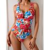 imageB2prity One Piece Swimsuit for Women Tummy Control V Neck Bathing Suit Slimming Ruched Swim Suit Cutout SwimwearRed Floral