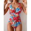 imageB2prity One Piece Swimsuit for Women Tummy Control V Neck Bathing Suit Slimming Ruched Swim Suit Cutout SwimwearRed Floral