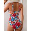 imageB2prity One Piece Swimsuit for Women Tummy Control V Neck Bathing Suit Slimming Ruched Swim Suit Cutout SwimwearRed Floral