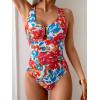 imageB2prity One Piece Swimsuit for Women Tummy Control V Neck Bathing Suit Slimming Ruched Swim Suit Cutout SwimwearRed Floral