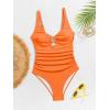 imageB2prity One Piece Swimsuit for Women Tummy Control V Neck Bathing Suit Slimming Ruched Swim Suit Cutout SwimwearRibbedneon Orange