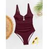 imageB2prity One Piece Swimsuit for Women Tummy Control V Neck Bathing Suit Slimming Ruched Swim Suit Cutout SwimwearRibbedwine Red