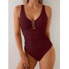 imageB2prity One Piece Swimsuit for Women Tummy Control V Neck Bathing Suit Slimming Ruched Swim Suit Cutout SwimwearRibbedwine Red