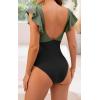 imageB2prity Womens One Piece Swimsuit Ruffle Cutout Bathing Suits Slimming Tummy Control V Neck Wrap SwimwearArmy Green Black