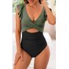 imageB2prity Womens One Piece Swimsuit Ruffle Cutout Bathing Suits Slimming Tummy Control V Neck Wrap SwimwearArmy Green Black