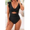 imageB2prity Womens One Piece Swimsuit Ruffle Cutout Bathing Suits Slimming Tummy Control V Neck Wrap SwimwearBlack