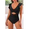 imageB2prity Womens One Piece Swimsuit Ruffle Cutout Bathing Suits Slimming Tummy Control V Neck Wrap SwimwearBlack