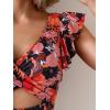 imageB2prity Womens One Piece Swimsuit Ruffle Cutout Bathing Suits Slimming Tummy Control V Neck Wrap SwimwearBlack Red Floral