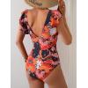 imageB2prity Womens One Piece Swimsuit Ruffle Cutout Bathing Suits Slimming Tummy Control V Neck Wrap SwimwearBlack Red Floral