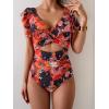 imageB2prity Womens One Piece Swimsuit Ruffle Cutout Bathing Suits Slimming Tummy Control V Neck Wrap SwimwearBlack Red Floral