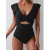 imageB2prity Womens One Piece Swimsuit Ruffle Cutout Bathing Suits Slimming Tummy Control V Neck Wrap SwimwearBlack Ribbed