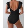 imageB2prity Womens One Piece Swimsuit Ruffle Cutout Bathing Suits Slimming Tummy Control V Neck Wrap SwimwearBlack Ribbed