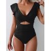 imageB2prity Womens One Piece Swimsuit Ruffle Cutout Bathing Suits Slimming Tummy Control V Neck Wrap SwimwearBlack Ribbed