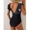 imageB2prity Womens One Piece Swimsuit Ruffle Cutout Bathing Suits Slimming Tummy Control V Neck Wrap SwimwearBlack and White Spots