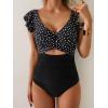 imageB2prity Womens One Piece Swimsuit Ruffle Cutout Bathing Suits Slimming Tummy Control V Neck Wrap SwimwearBlack and White Spots