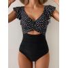 imageB2prity Womens One Piece Swimsuit Ruffle Cutout Bathing Suits Slimming Tummy Control V Neck Wrap SwimwearBlack and White Spots