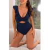 imageB2prity Womens One Piece Swimsuit Ruffle Cutout Bathing Suits Slimming Tummy Control V Neck Wrap SwimwearBlue