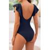imageB2prity Womens One Piece Swimsuit Ruffle Cutout Bathing Suits Slimming Tummy Control V Neck Wrap SwimwearBlue