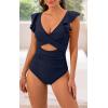 imageB2prity Womens One Piece Swimsuit Ruffle Cutout Bathing Suits Slimming Tummy Control V Neck Wrap SwimwearBlue