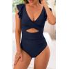 imageB2prity Womens One Piece Swimsuit Ruffle Cutout Bathing Suits Slimming Tummy Control V Neck Wrap SwimwearBlue