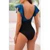 imageB2prity Womens One Piece Swimsuit Ruffle Cutout Bathing Suits Slimming Tummy Control V Neck Wrap SwimwearBlue Color Block 1